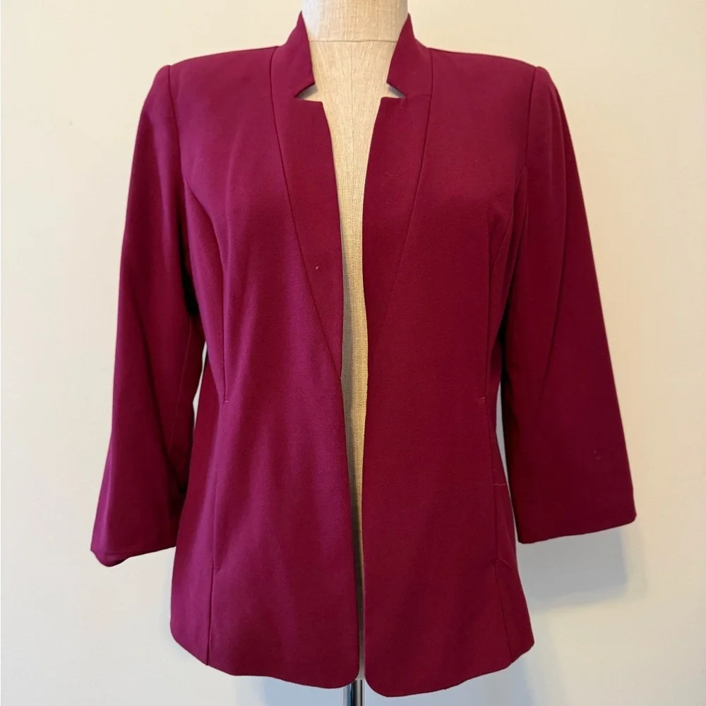 Kensie Marni Notch Collarless Blazer Burgundy Wine 3/4 Sleeve Jacket StitchFix M - Picture 2 of 5